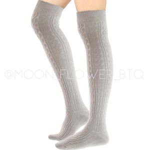 Gray Cable Knit Thigh High Socks | Over the Knee Cozy Winter Stockings